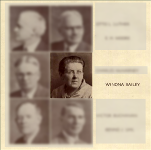 Yearbook photos. All are blurry except one portrait of an elderly white woman